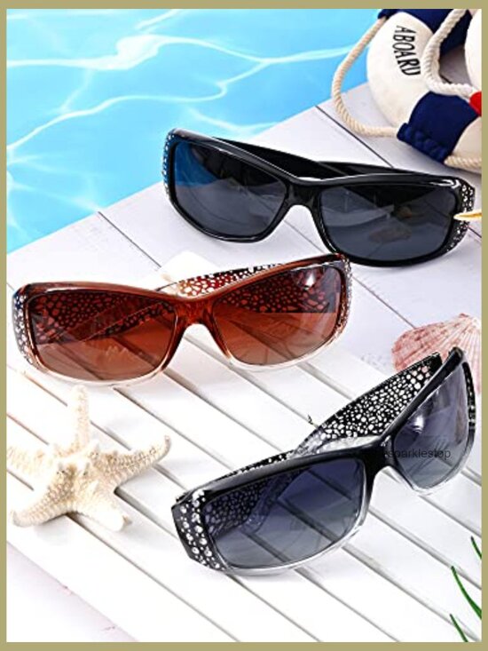 Rhinestone Sunglasses Polycarbonate Frame Polarized Lens Wrap Around Retro main image 5